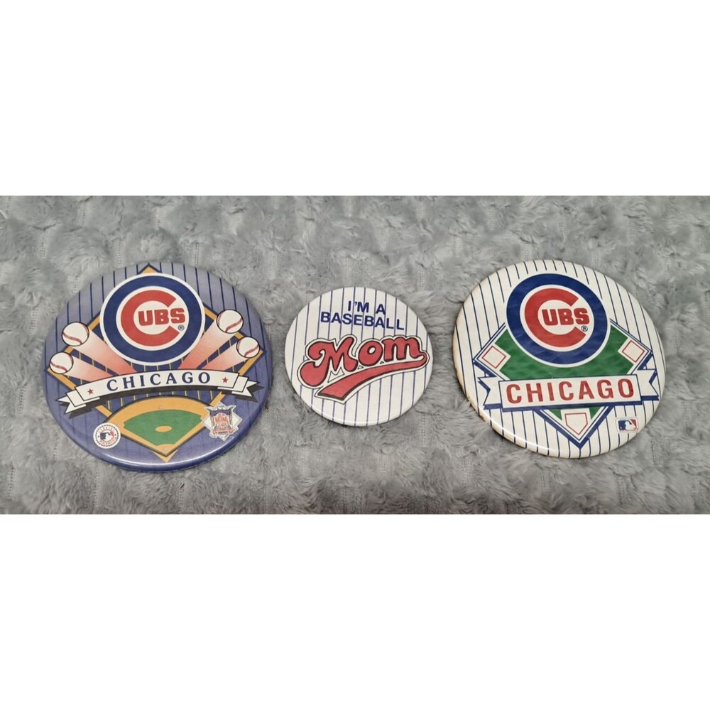 1980's VTG MLB Baseball Pins Buttons Chicago Cubs Wincraft Pinback Mom 3.25"